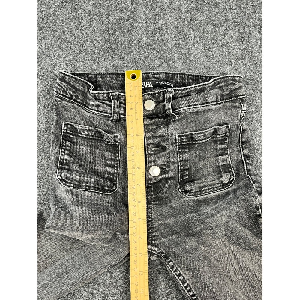 Zara Black Faded High Waisted Flare Jeans Button Fly Patch Pockets Size 2 - Picture 6 of 9